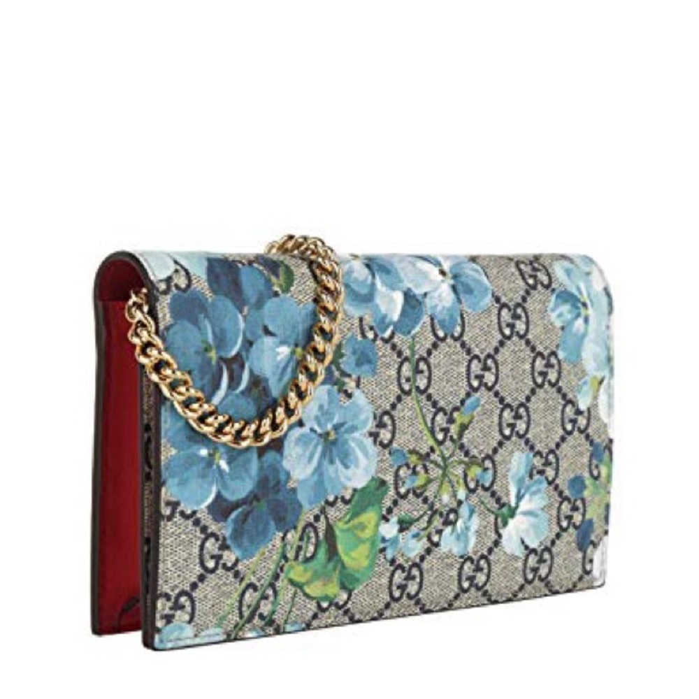 NEW GUCCI BLUE BLOOMS WALLET ON CHAIN/SHOULDER BAG